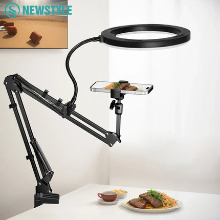 LED Ring Light with Phone Holder and Gooseneck Arm, Selfie Light with 3 Light Colors for Zoom and Live Streaming