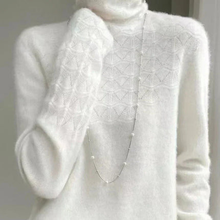 Merino Wool Turtleneck Sweater, Thick Knit Wool Pullover with Hollow Out Detail – image 6