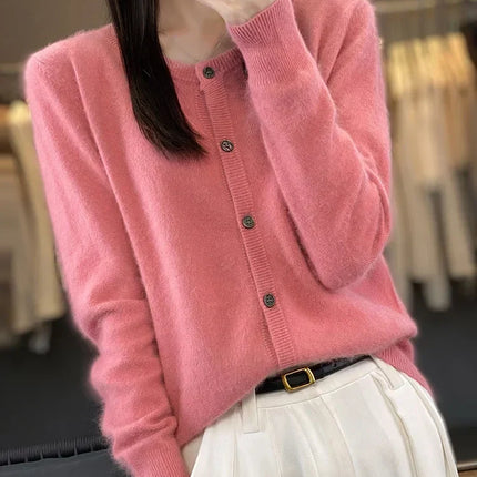 Mink Cashmere Sweater Cardigan for Women, Womens Cardigan with Crew Neck – image 8