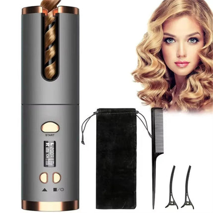 Automatic Hair Curler, Cordless Automatic Curling Iron with LED Display, Rechargeable Hair Styler with 6 Temperatures