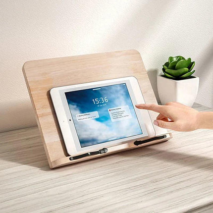 Wooden Book Stand for Reading, Adjustable Cookbook Stand and Book Holder for Tablets and Sheet Music – image 3