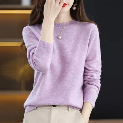 Knit Sweater for Women, Slim Fit Crew Neck Wool Pullover