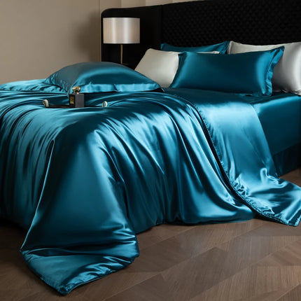 Luxury Silk Bed Sheets Set with Duvet Cover & Pillowcases | Soft, Breathable Bedding for Ultimate Comfort