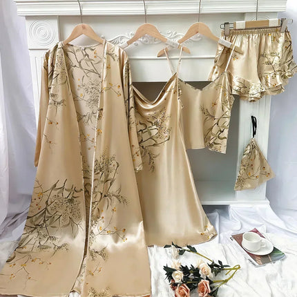 Womens Pajama Sets with Robe and Nightgown, Satin Pajamas for Women – image 8