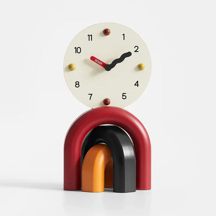 Table Clocks, Silent Arch Mantel Clock, Nordic Desk Clock in Bamboo and Metal, Shelf Decor for Home and Office