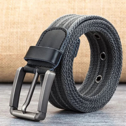 Striped Canvas Web Belt for Men with Alloy Buckle, Gift for Him – image 10