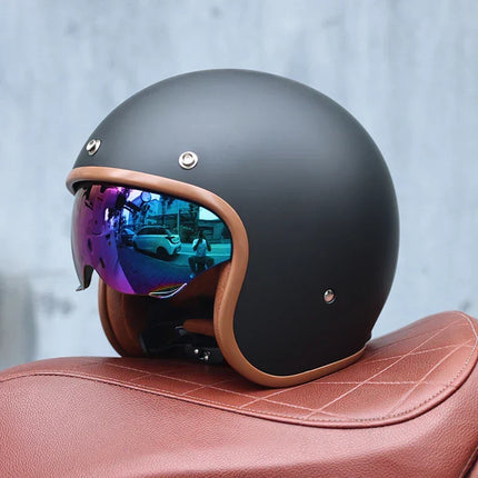 Retro Motorcycle Helmets, Vintage Jet Helmet with Padded ABS Shell