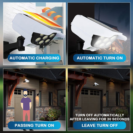 Solar-Powered Simulated Surveillance Camera with LED Lights | Effective Intruder Deterrent for Home Security