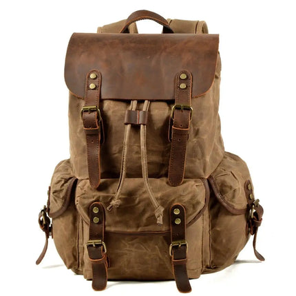 Canvas Backpack with Leather Trim, Travel Backpack for Men and Women, Vintage Laptop Backpack with Anti Theft Pocket, Book