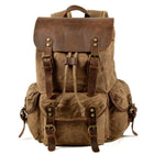 Canvas Backpack with Leather Trim, Travel Backpack for Men and Women, Vintage Laptop Backpack with Anti Theft Pocket, Book