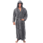 Mens Bathrobe with Hood, Long Plush Robe, Mens Robe for After Shower, Hooded Dressing Gown for Men