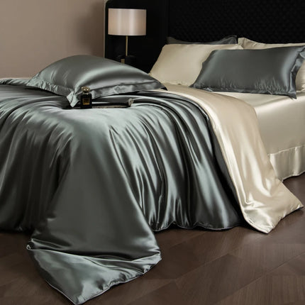 Luxury Silk Bed Sheets Set with Duvet Cover & Pillowcases | Soft, Breathable Bedding for Ultimate Comfort