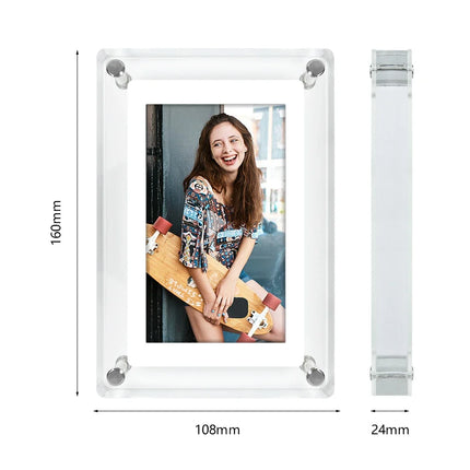 Digital Picture Frame 5 Inch Acrylic, Electronic Photo Frame IPS 1080P, Battery Powered Digital Photo Frame with SD Card