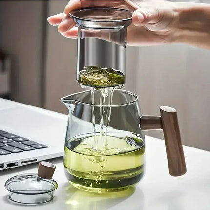 Glass Teapot with Wooden Handle, Clear Teapot with Lid