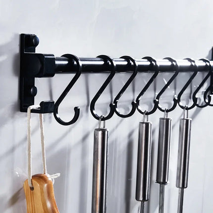 Towel Rack with S Hooks, Matt Black Wall Hook Rack