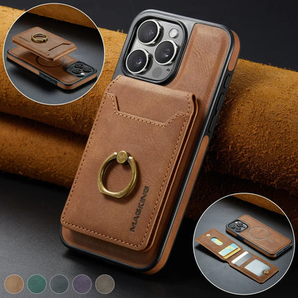 iPhone Wallet Case with Ring Holder Stand for iPhone 12 to 16