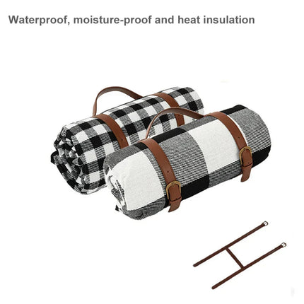 Waterproof Picnic Blanket, Beach Blanket with Foam Padding and Leather Carrying Strap