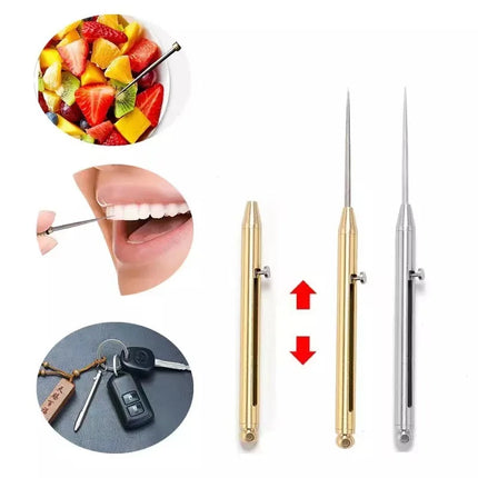 Metal Toothpick, Reusable Telescopic Toothpick with Keychain Case, Dental Pick EDC Multi Tool, Portable Dental Flosser