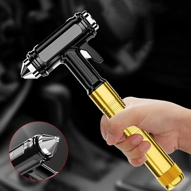 Car Safety Hammer All Metal, Emergency Glass Breaker with Seat Belt Cutter