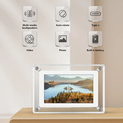 Digital Picture Frame 5 Inch Acrylic, Electronic Photo Frame IPS 1080P, Battery Powered Digital Photo Frame with SD Card