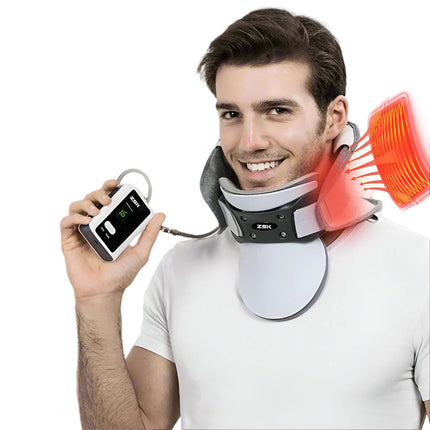 Cervical Traction Device, Neck Stretcher with Heat Compress, Adjustable Inflatable Neck Brace for Cervical Support