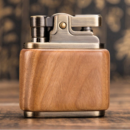 Vintage Lighters, Wooden Kerosene Oil Lighter with Spark Wheel and Metal Top