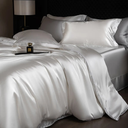 Luxury Silk Bed Sheets Set with Duvet Cover & Pillowcases | Soft, Breathable Bedding for Ultimate Comfort