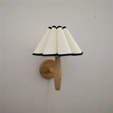 Wood Wall Sconce with Pleated Fabric Shade, Modern Wall Lamp for Bedroom – image 6