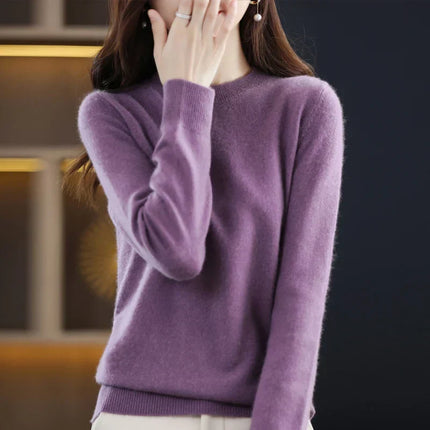 Knit Sweater for Women, 100% Merino Wool Sweater, Slim Fit Crew Neck Wool Pullover for Fall and Winter