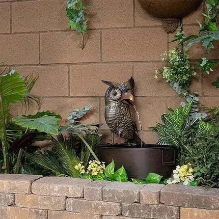 Outdoor Waterfall Fountain with Animal Figurines, Garden Decor Water Feature