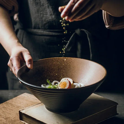 Japanese Creative Tableware Set - Elegant Bamboo Hat | Ceramic Bowl Set with Unique Design - Perfect for Ramen, Rice & Soup