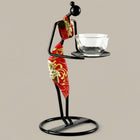Tea Cup Holder, Decorative Figure Tea Cup Stand with Kung Fu Teacup or LED Candle Light, Chinese Shelf Decor