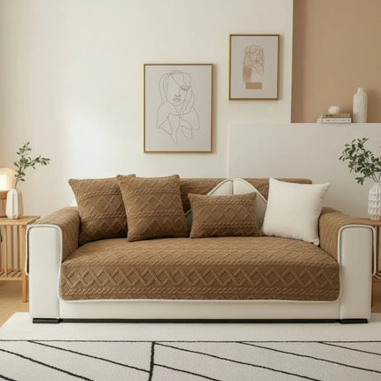 Plush Couch Cover, Geometric Anti Slip Sofa Cover, Thick Sofa Cushion Cover for Living Room