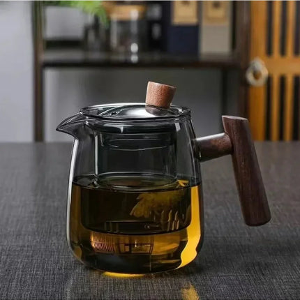 Glass Teapot with Wooden Handle, Clear Teapot with Lid, Small Glass Tea Pot, Gift for Tea Lover