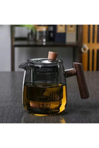Glass Teapot with Wooden Handle, Clear Teapot with Lid, Small Glass Tea Pot, Gift for Tea Lover