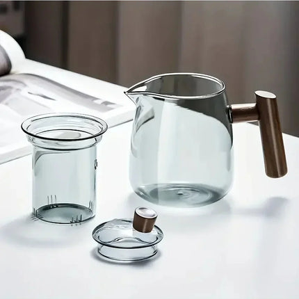 Glass Teapot with Wooden Handle, Clear Teapot with Lid – image 4