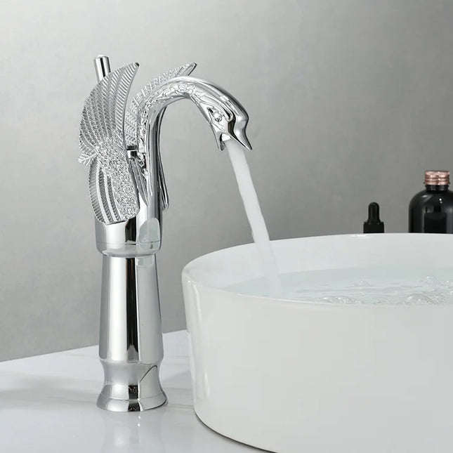Bathroom Faucets, Single Hole Bathroom Faucet with Ceramic Valve, Swan Bathroom Sink Faucet for Hot and Cold Water