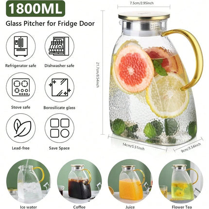 Glass Water Pitcher with Handle, 60 oz Borosilicate Glass Water Jug for Iced Tea – image 9