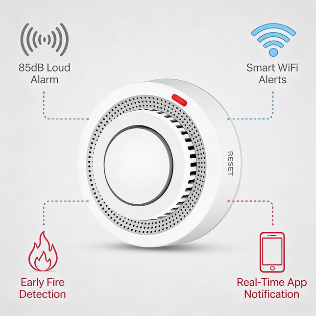 SafeSense | WiFi Smoke Detector with 85dB Alarm & App Connectivity | Reliable Fire Safety for Home 1