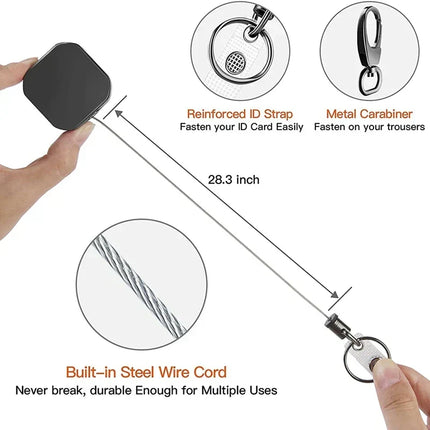 Retractable Carabiner Keychain with Steel Cord, Badge Reel for Keys and ID Cards