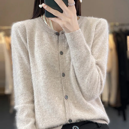 Womens Cardigan with Crew Neck, Loose Knit Cashmere Cardigan – image 6