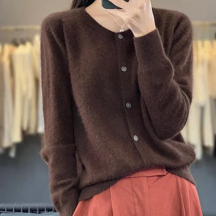Womens Cardigan with Crew Neck, Loose Knit Cashmere Cardigan – image 10