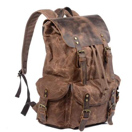 Canvas Backpack with Leather Trim, Travel Backpack for Men and Women