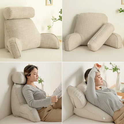 Sofa Back Cushion with Armrests and Headrest, Reading Pillow with Arms