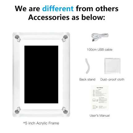 Digital Picture Frame 5 Inch Acrylic, Electronic Photo Frame IPS 1080P, Battery Powered Digital Photo Frame with SD Card