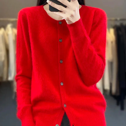 Womens Cardigan with Crew Neck, Loose Knit Cashmere Cardigan – image 14