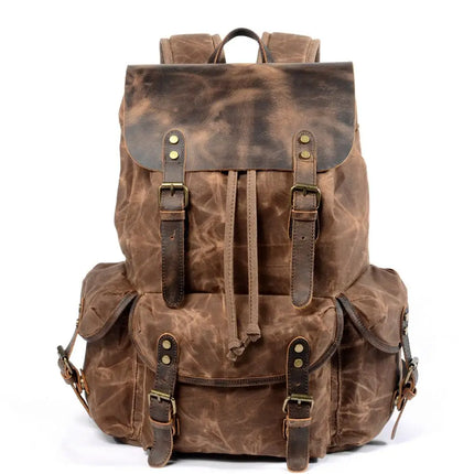 Canvas Backpack with Leather Trim, Book Bag – image 9