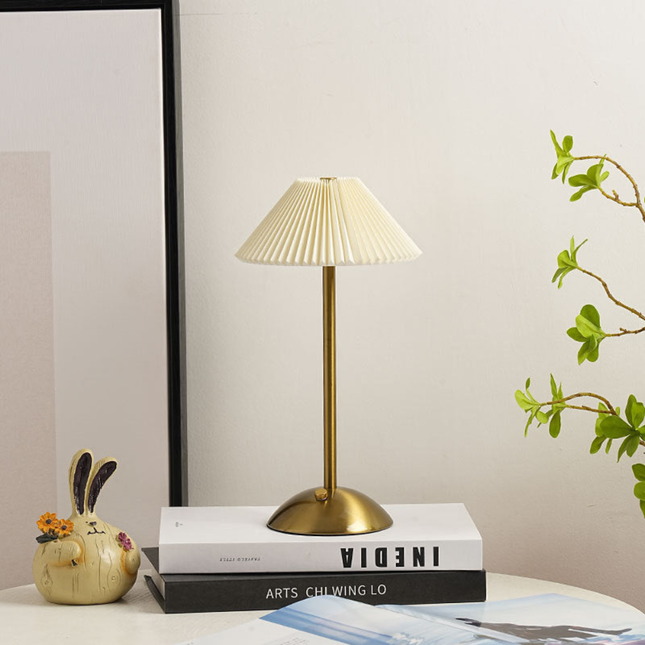 Scandinavian Style Desk Lamp with Pleated Fabric Shade & USB Power | Cozy Illumination for Modern Interiors 0