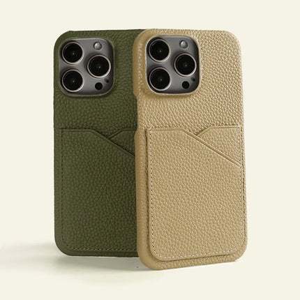 Leather iPhone Case with Card Holder, iPhone 16 Case, Slim Leather Phone Case for iPhone 11 to 16