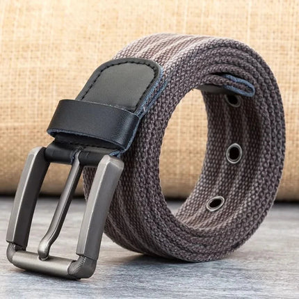 Striped Canvas Web Belt for Men with Alloy Buckle, Adjustable Fabric Belt for Jeans and Shorts – image 9
